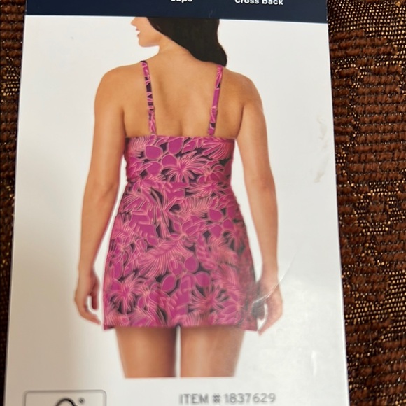 Lands' End Pink and Purple One Piece Swim Dress NWT size M - Picture 2 of 6
